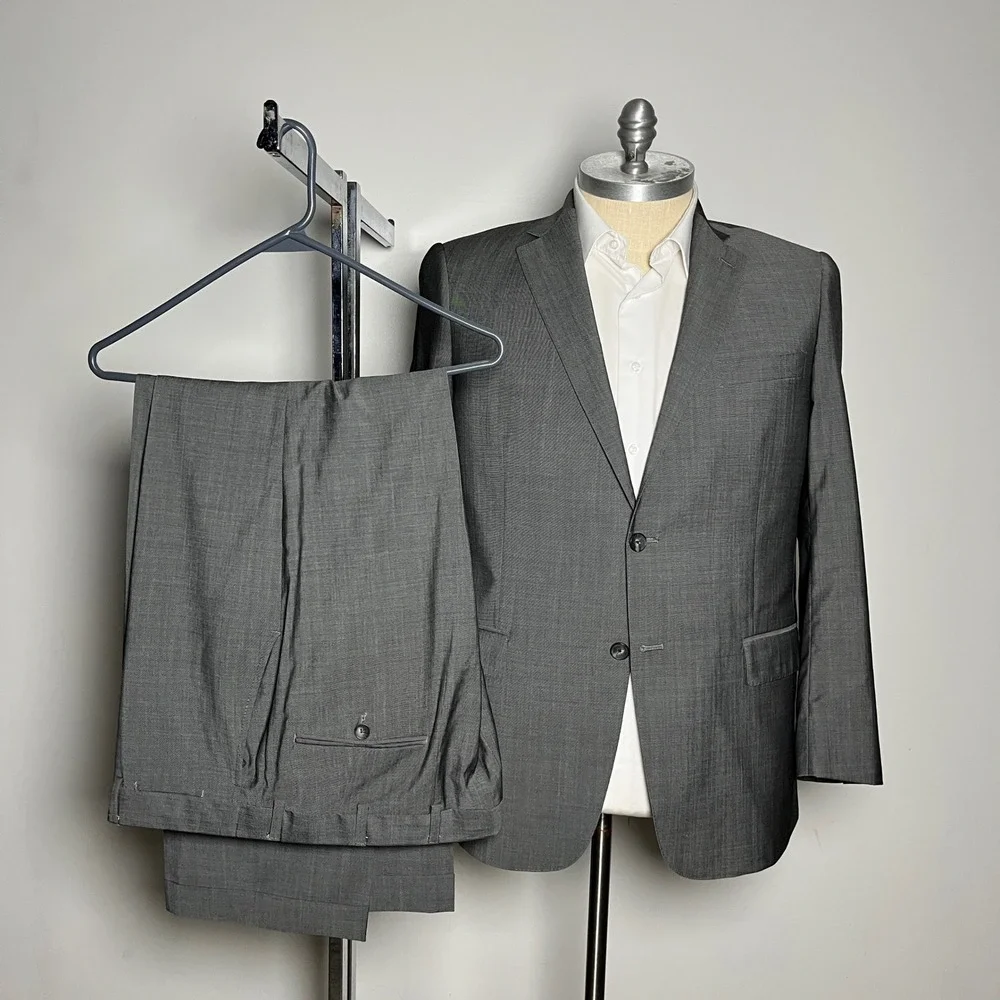 Hart Schaffner Marx Suit Mens 44R 39x30 Grey Solid Wool Blend‎ 2-Button Modern